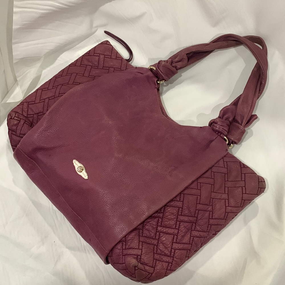 ELLIOTT LUCCA Mauve Textured Leather& Quilted Cow Leather Oversized Shou…